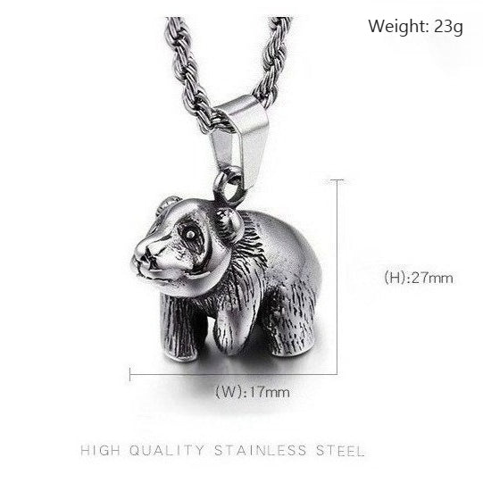 Kemstone Men’s Titanium Steel Bear Necklace – Vintage Animal Totem Pendant KP76851-BD