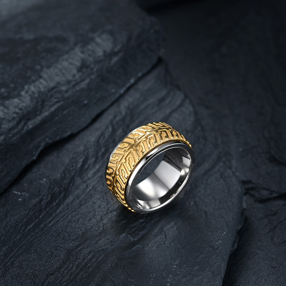 Kemstone Rotating Tire Pattern Stainless Steel Spinner Ring for Men – 8mm Band K-R405