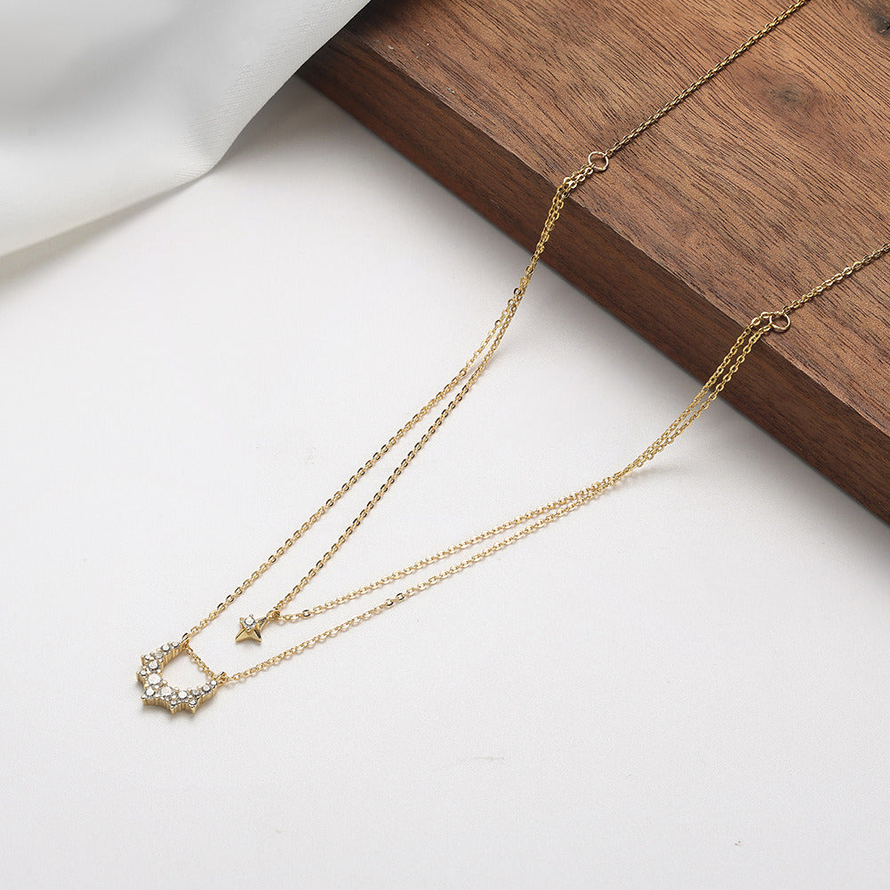 Kemstone 925 Sterling Silver Layered Star Necklace – Gold & Silver Double Chain Choker, Handmade Minimalist Jewelry Gift A4-BQN22