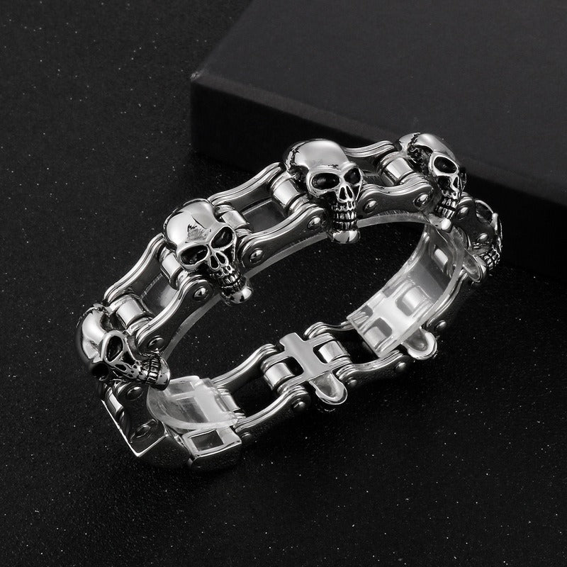 Kemstone Men’s Titanium Steel Skull Chain Bracelet – Gothic Biker Jewelry KB40290