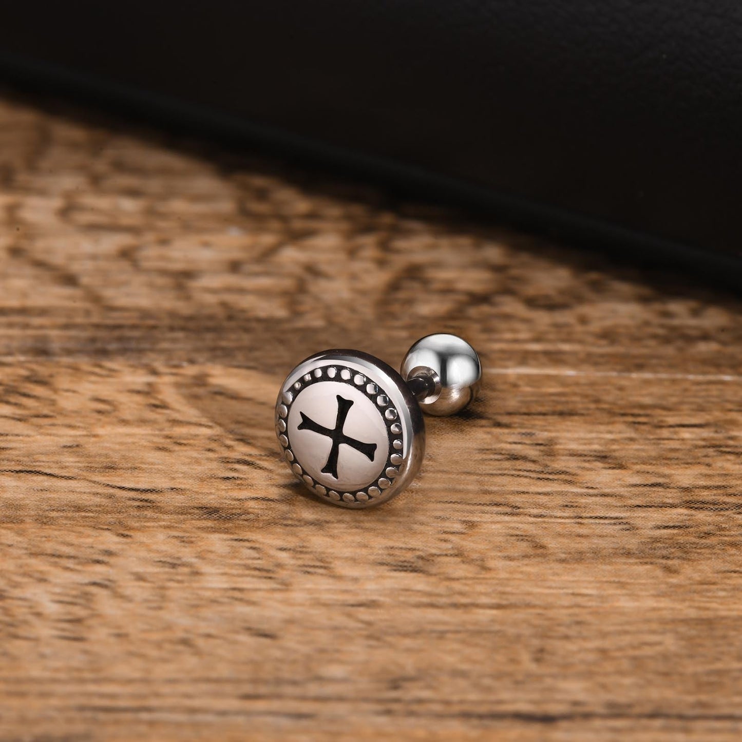Kemstone Men’s Stainless Steel Cross Stud Earrings – Gothic Round Design Jewelry ES-429
