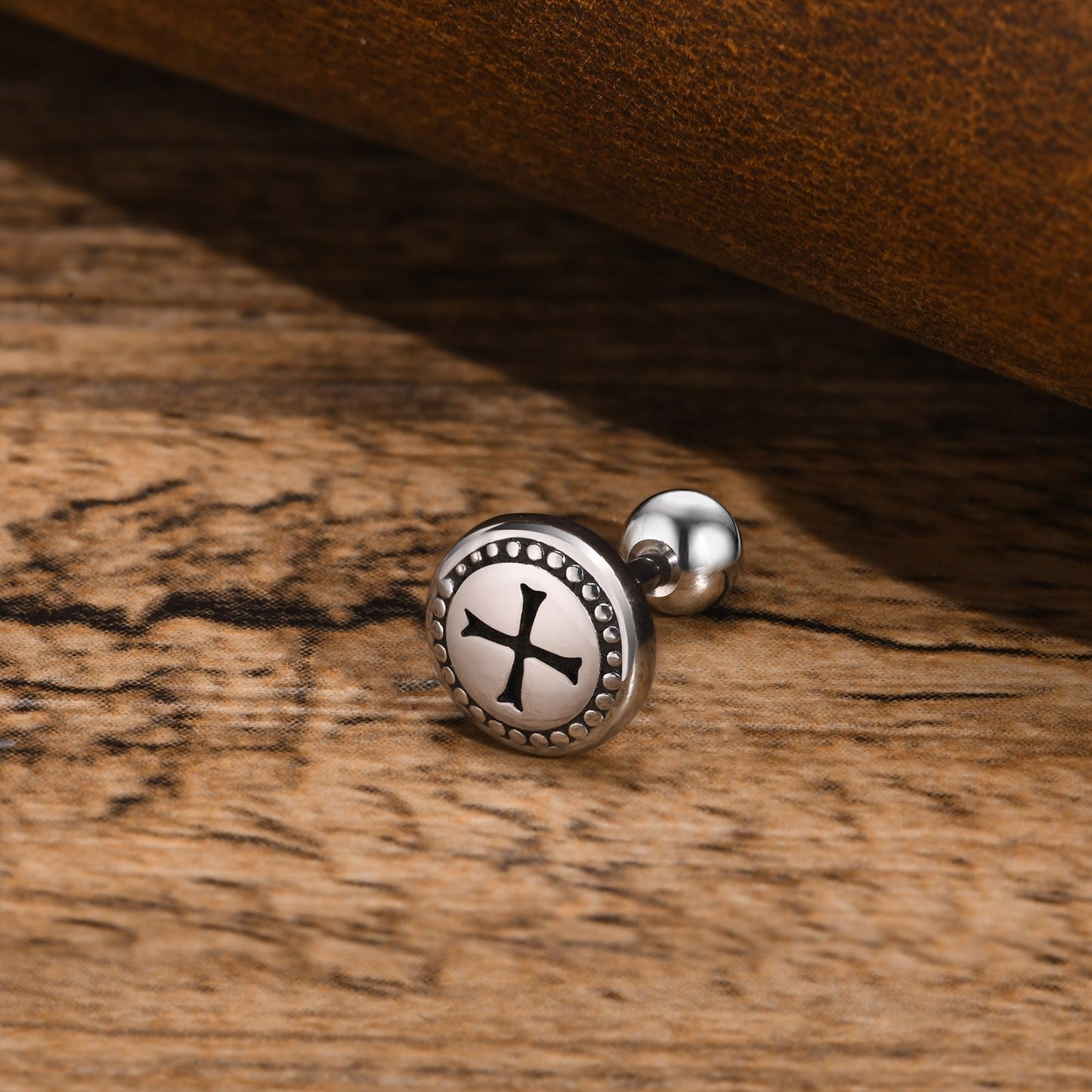 Kemstone Men’s Stainless Steel Cross Stud Earrings – Gothic Round Design Jewelry ES-429