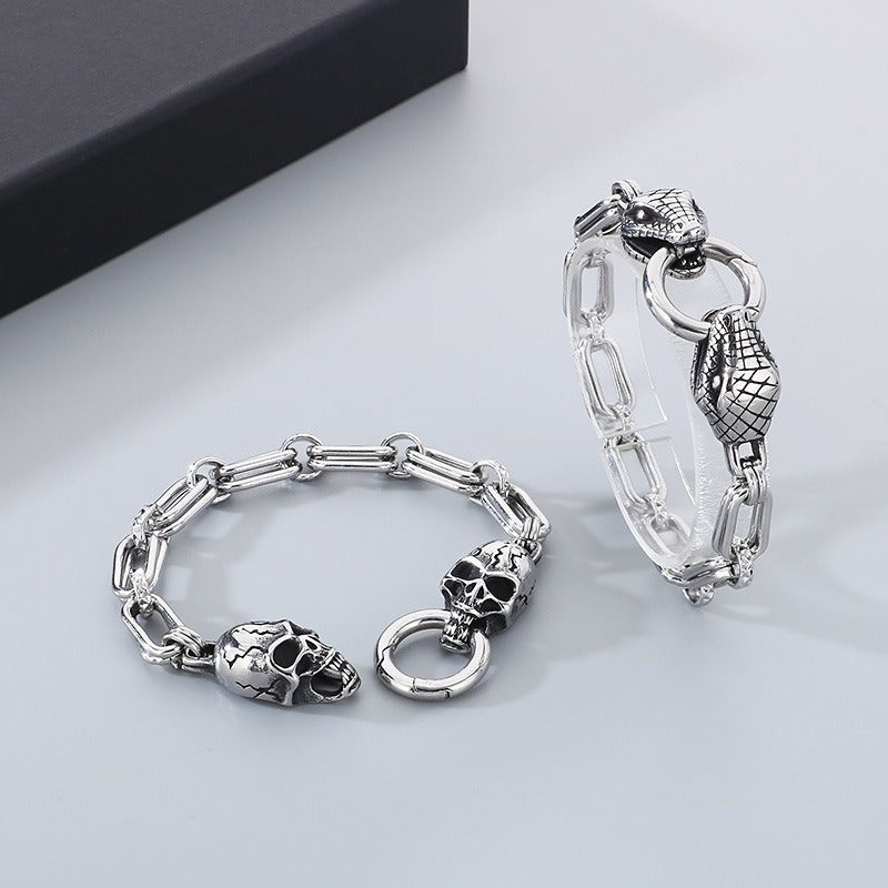 Kemstone Men’s Titanium Steel Snake & Skull Bracelet – Gothic Punk Chain KB189698-Z