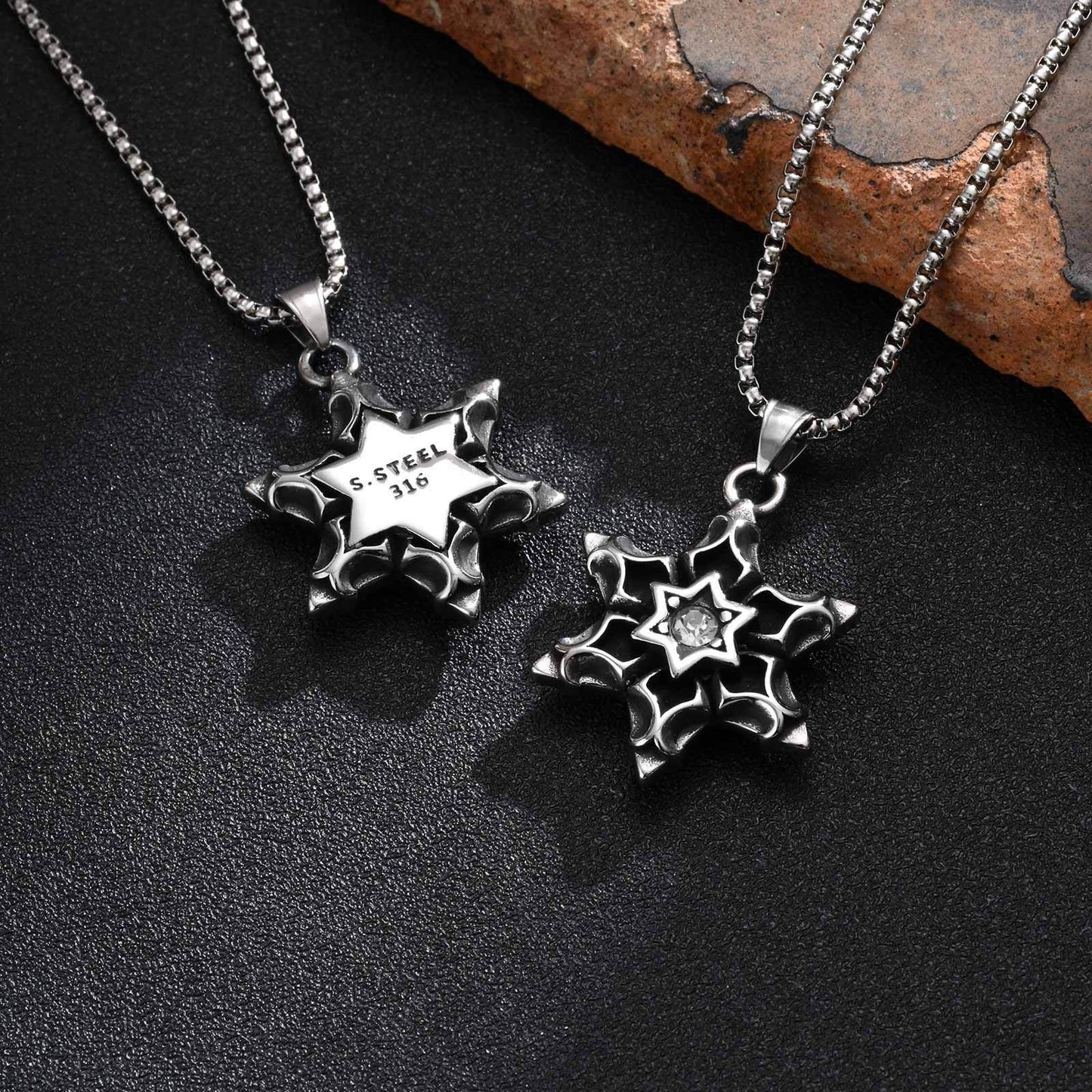 Kemstone Men’s Stainless Steel Hexagram Pendant Necklace – Gothic Biker Star Jewelry PN-2154