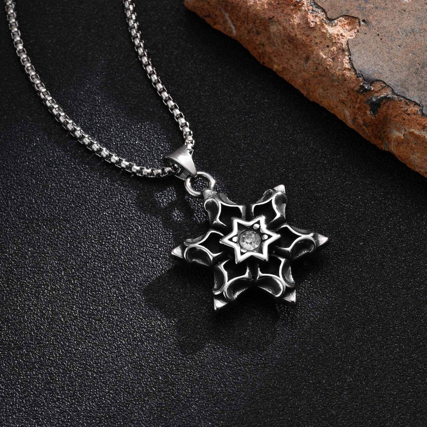 Kemstone Men’s Stainless Steel Hexagram Pendant Necklace – Gothic Biker Star Jewelry PN-2154