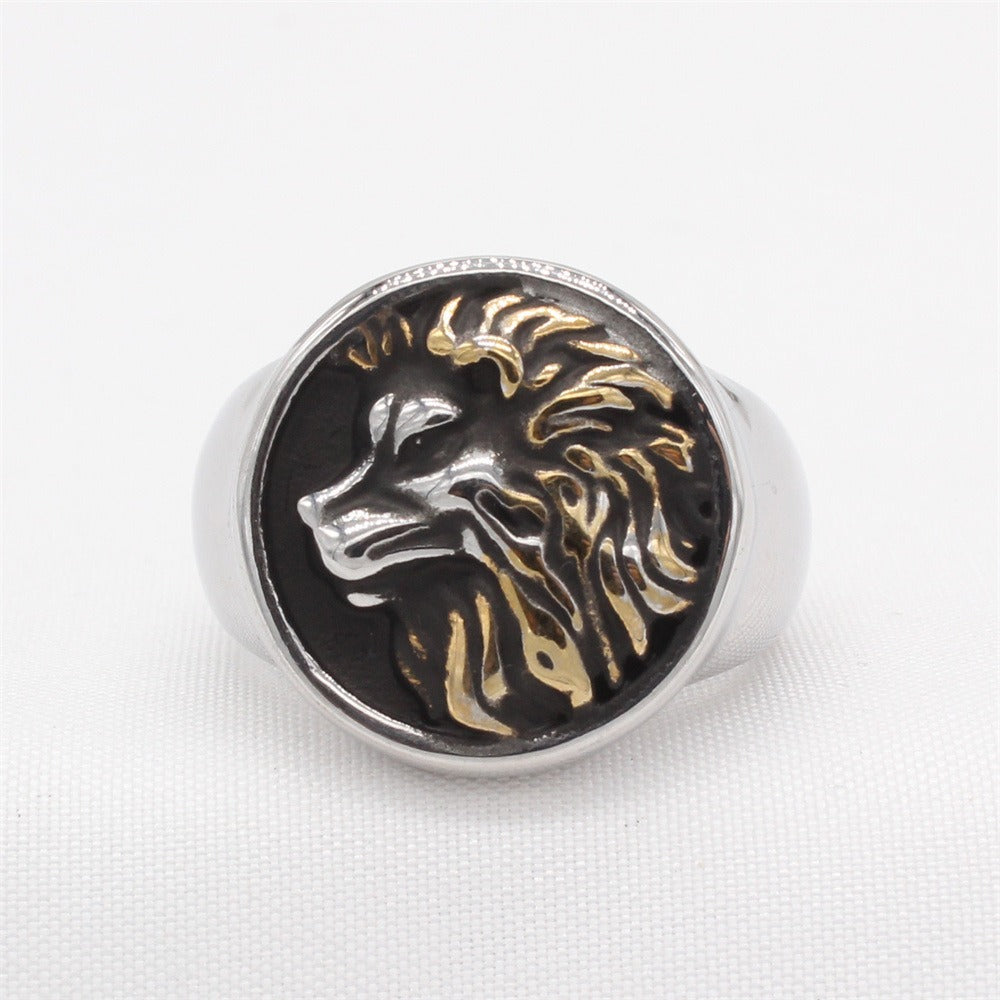 Kemstone Men’s Titanium Steel Lion Ring – Vintage Gothic Animal Jewelry R1807