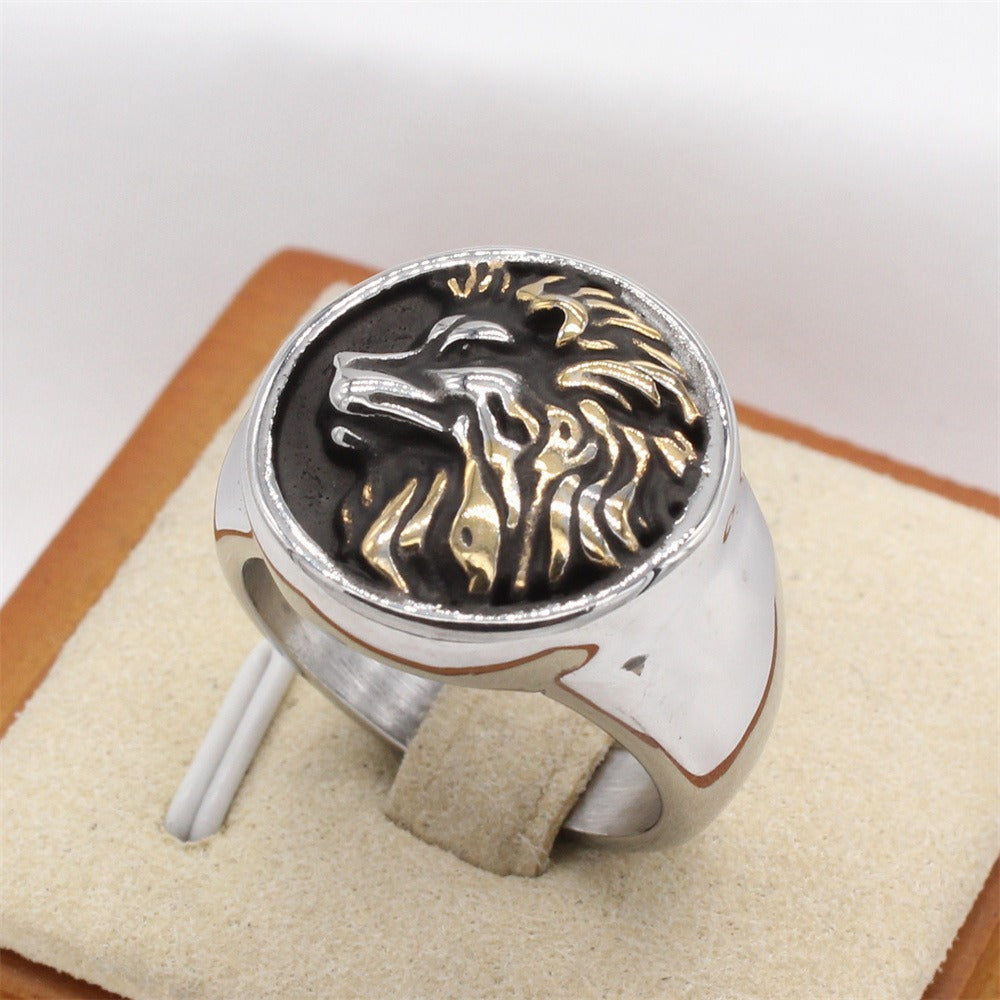 Kemstone Men’s Titanium Steel Lion Ring – Vintage Gothic Animal Jewelry R1807