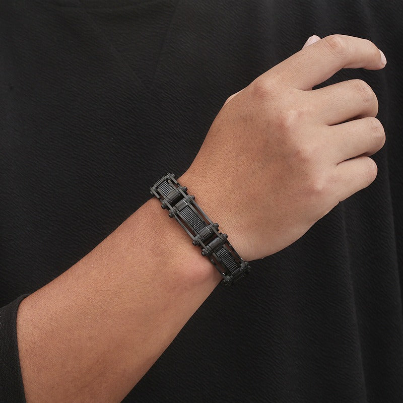 Kemstone Titanium Steel Mesh Biker Bracelet – Industrial Cable Design for Men KB170515-KFC