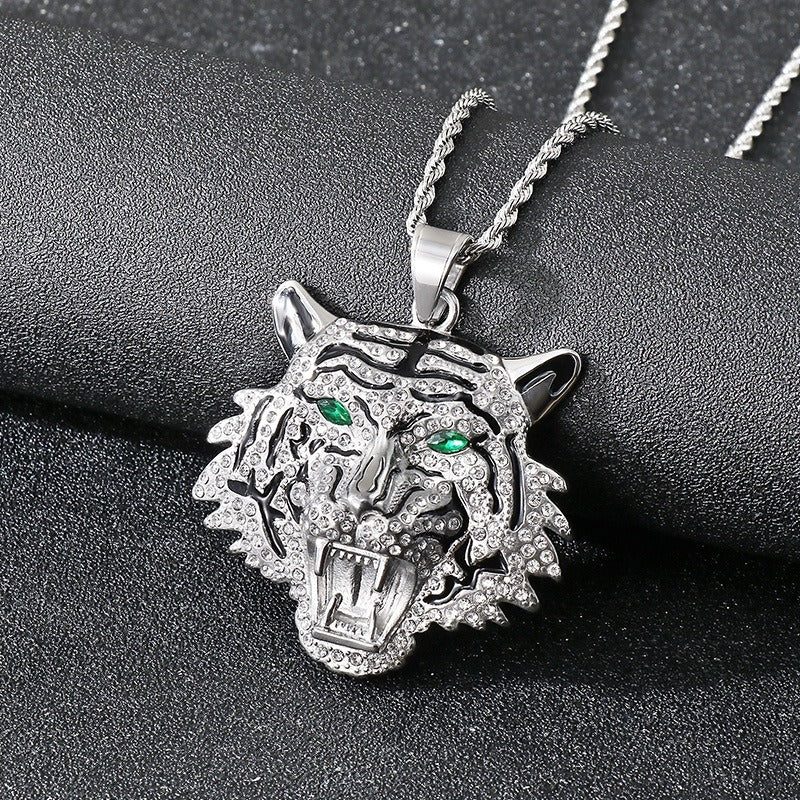Kemstone Men’s Titanium Steel Tiger Pendant Necklace – Iced-Out Hip Hop Jewelry KP116390-MZOZ