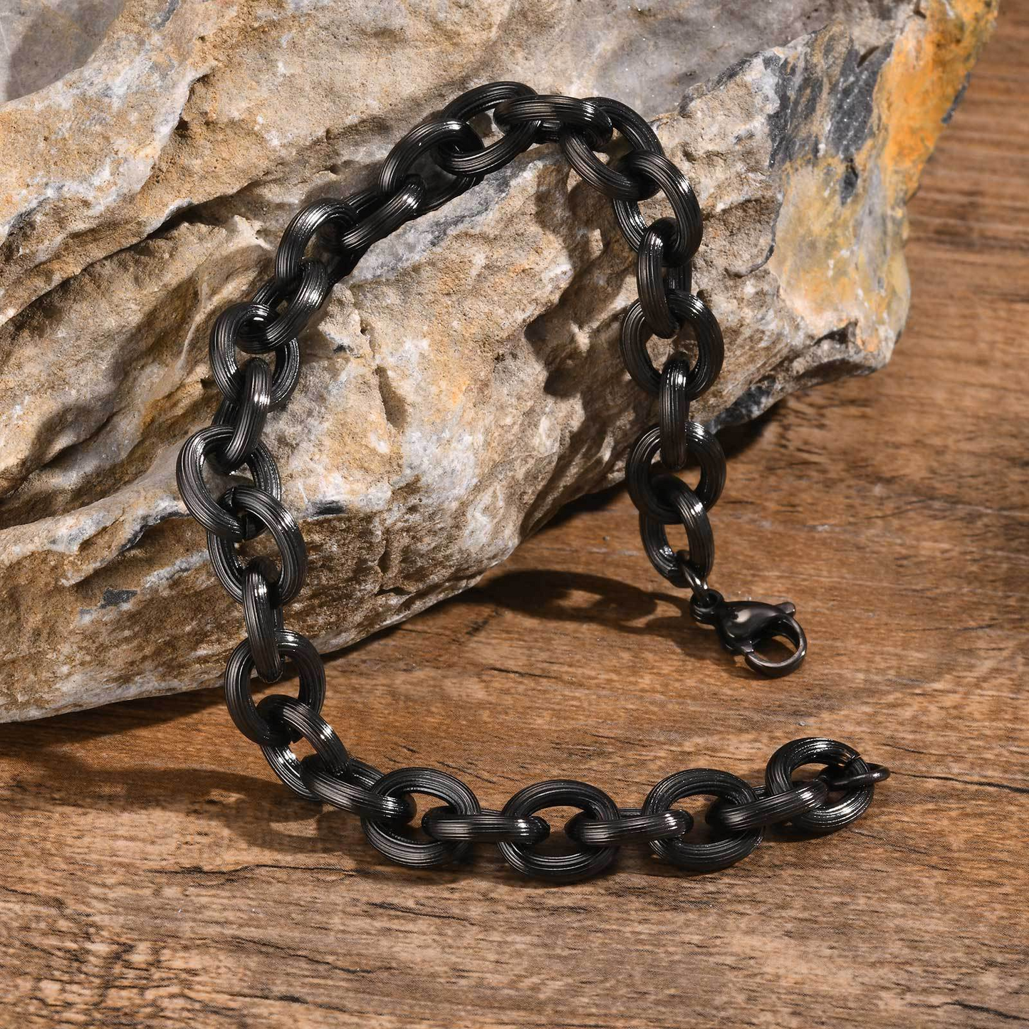 Kemstone Stainless Steel Cross Chain Bracelet for Men – Brushed Black Style BR2288