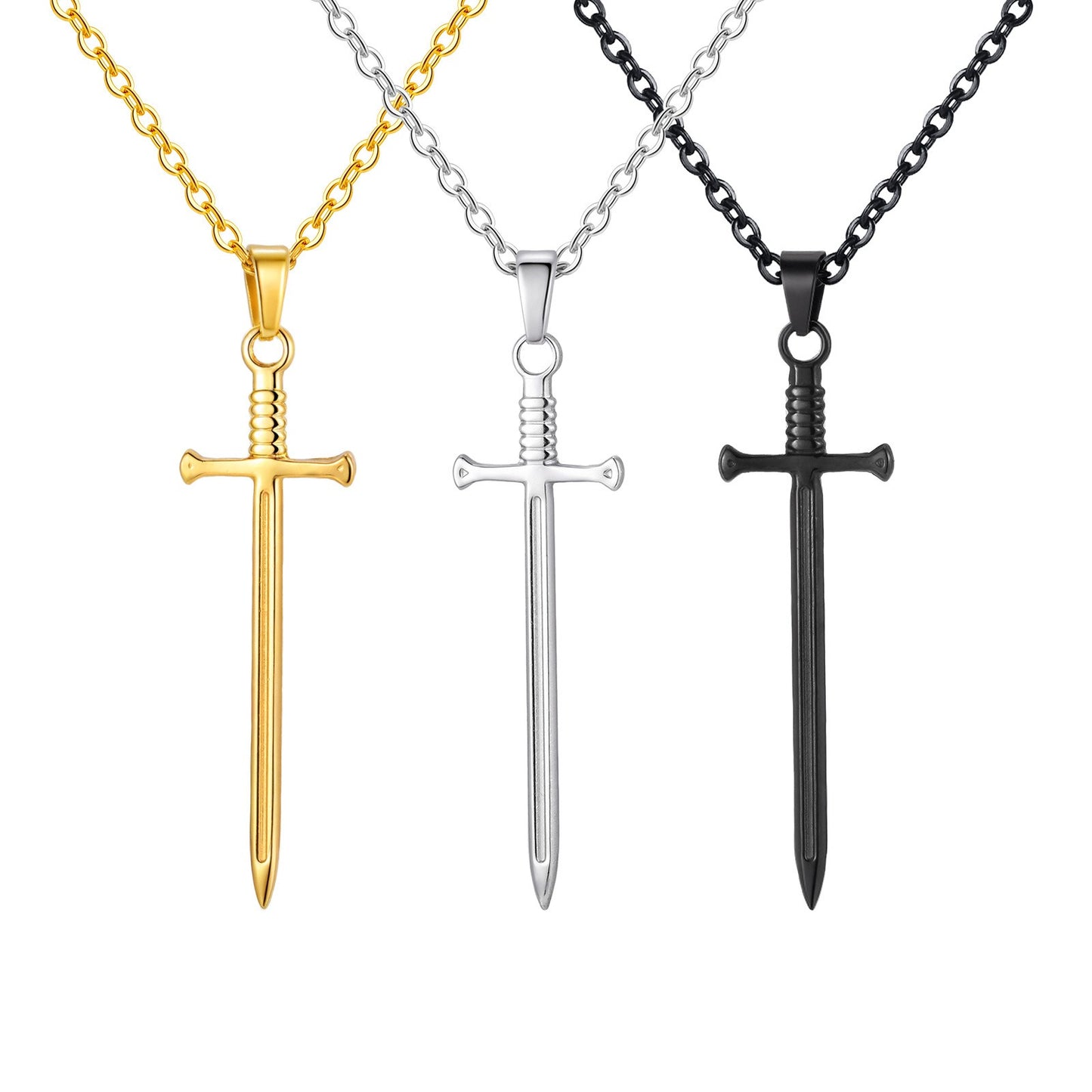 Kemstone Stainless Steel Sword Pendant Necklace for Men – Silver, Gold, Black NC-2556