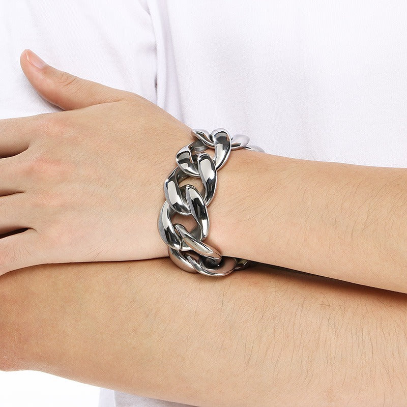 Kemstone Titanium Steel Cuban Chain Bracelet for Men – 30mm Heavy Link KB204401-KJX