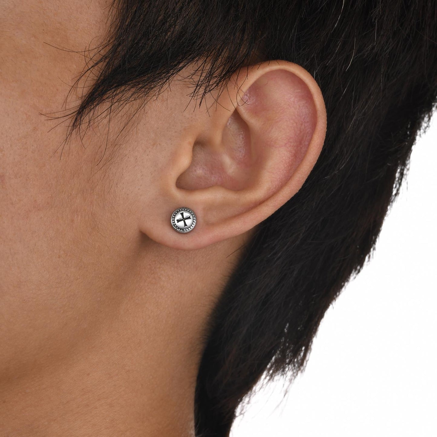 Kemstone Men’s Stainless Steel Cross Stud Earrings – Gothic Round Design Jewelry ES-429