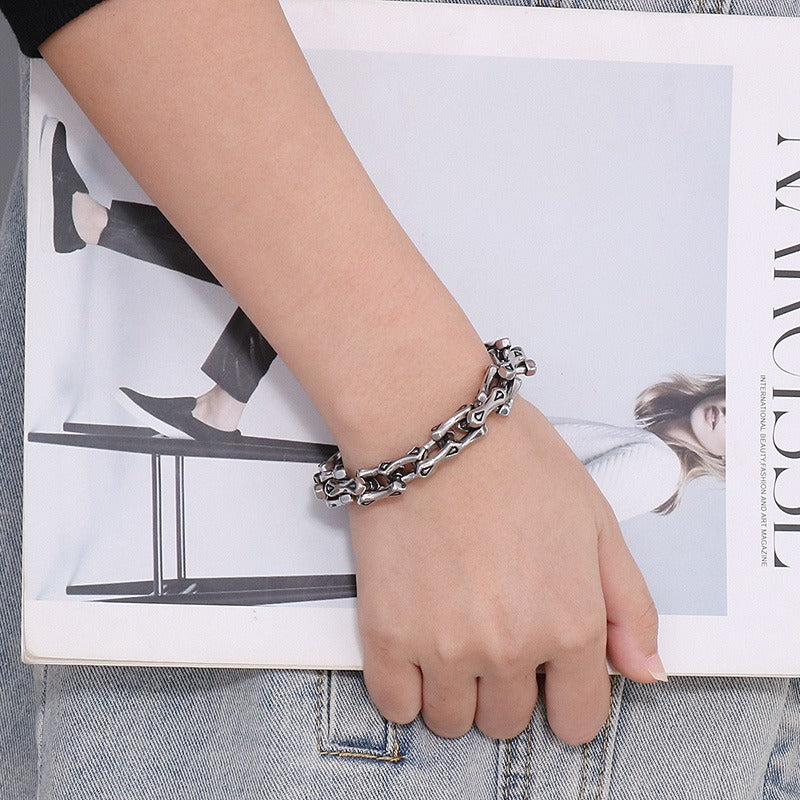 Kemstone Men’s Titanium Steel Bone Chain Bracelet – Vintage Biker Cuban Link Jewelry KB164110-KJX