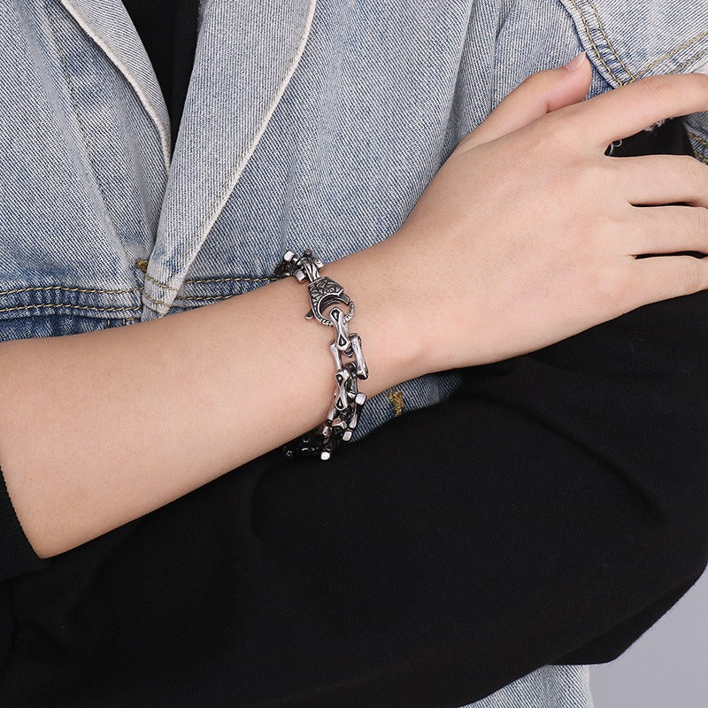 Kemstone Men’s Titanium Steel Bone Chain Bracelet – Vintage Biker Cuban Link Jewelry KB164110-KJX