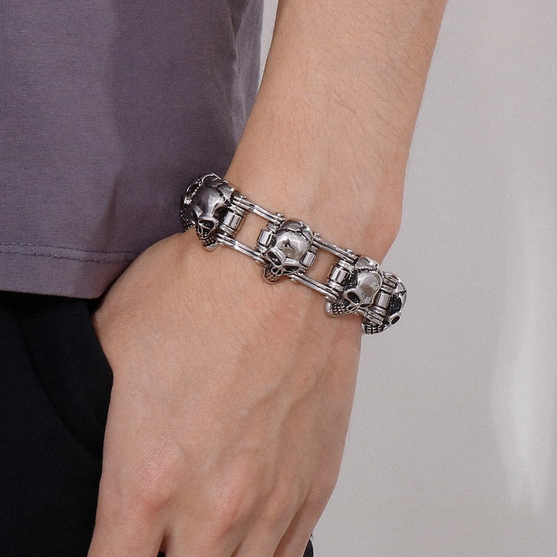 Kemstone Men’s Titanium Steel Skull Chain Bracelet – Gothic Biker Jewelry KB40290