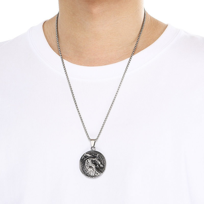 Kemstone Men’s Titanium Steel Viking Dragon Pendant Necklace – Celtic Eagle Design KP117361-MZOZ
