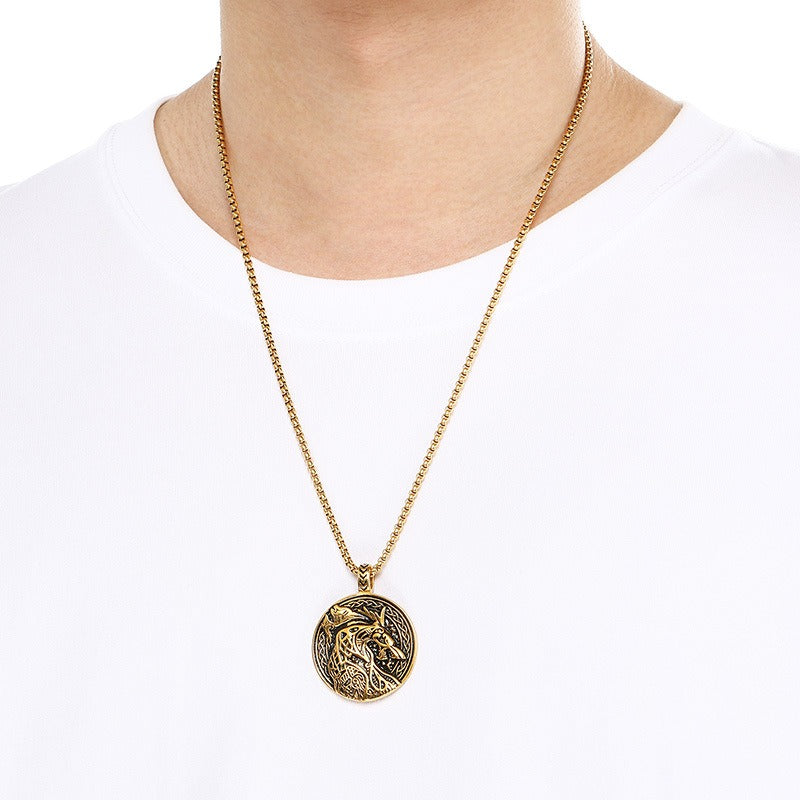 Kemstone Men’s Titanium Steel Viking Dragon Pendant Necklace – Celtic Eagle Design KP117361-MZOZ