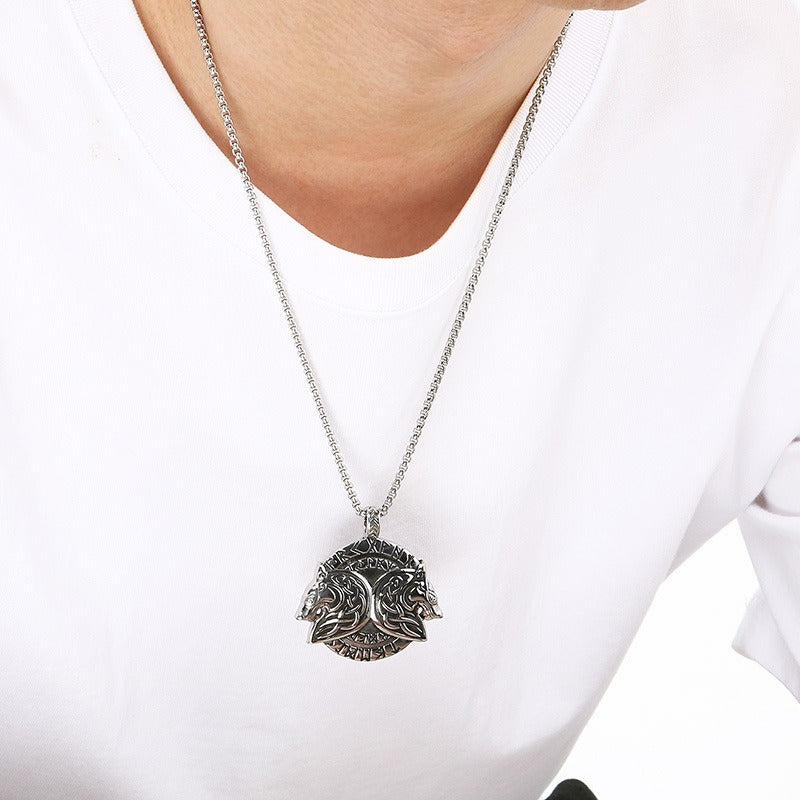 Kemstone Men’s Titanium Steel Viking Dragon Pendant Necklace – Celtic Eagle Design KP117361-MZOZ