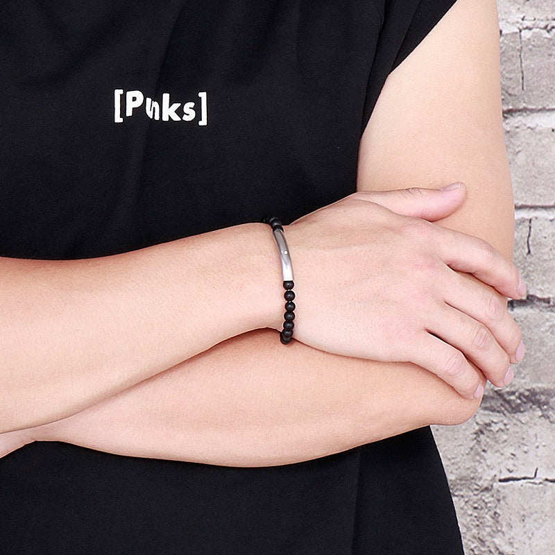 Kemstone Titanium Steel Black Onyx Beaded Bracelet for Men KB149471-KLHQ