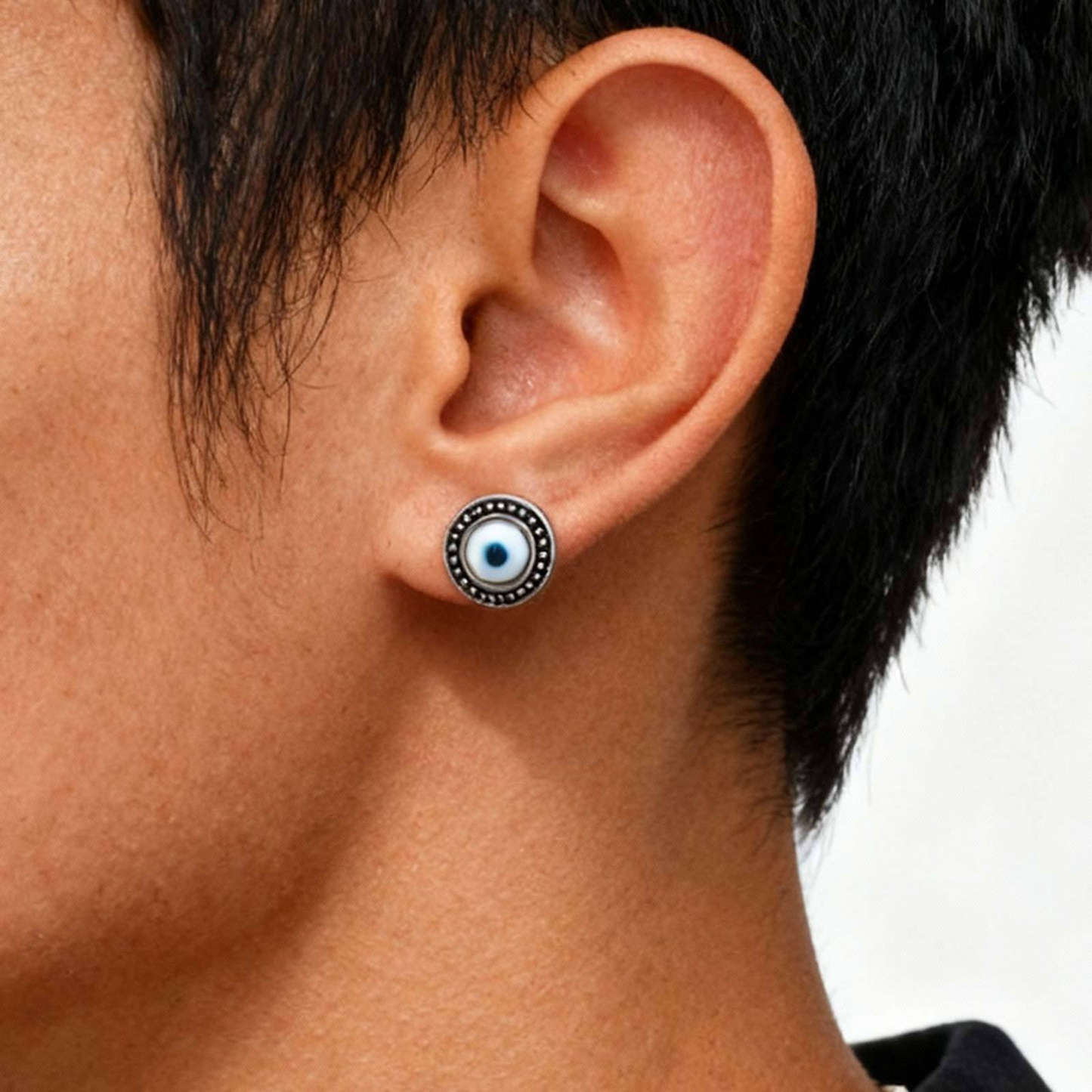 Kemstone Stainless Steel Blue Resin Eye Stud Earrings for Men – Boho Silver ES-766