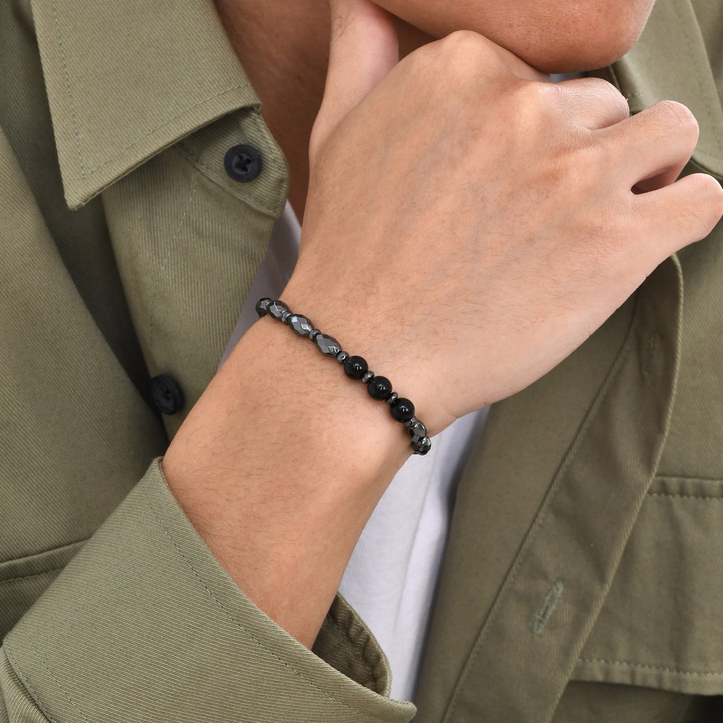 Kemstone Hematite Oval Beaded Bracelet for Men – Minimal Style BR-1792