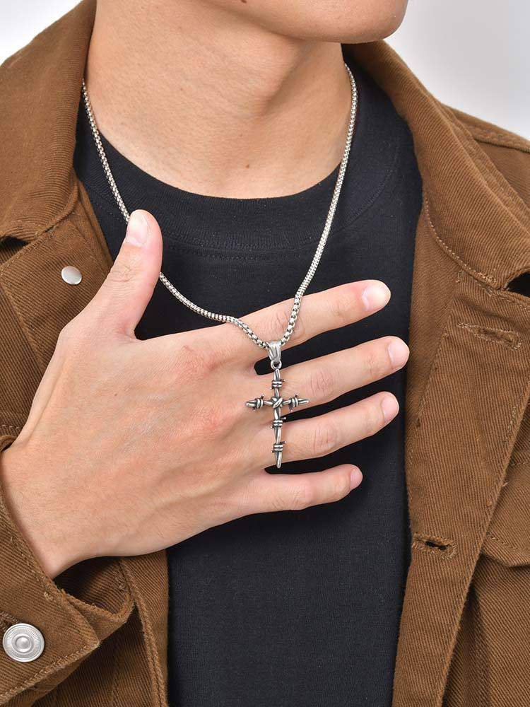 Kemstone Stainless Steel Twisted Cross Pendant Necklace for Men PN-2341