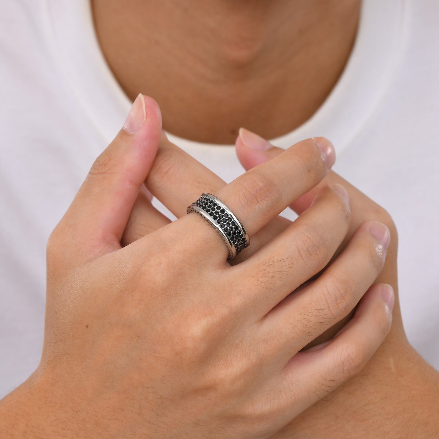 Kemstone Stainless Steel Black Cubic Zirconia Ring for Men RC695