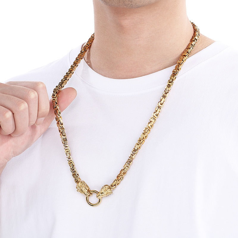 Kemstone Titanium Steel Lion Head Imperial Chain Necklace for Men KN113574-Z