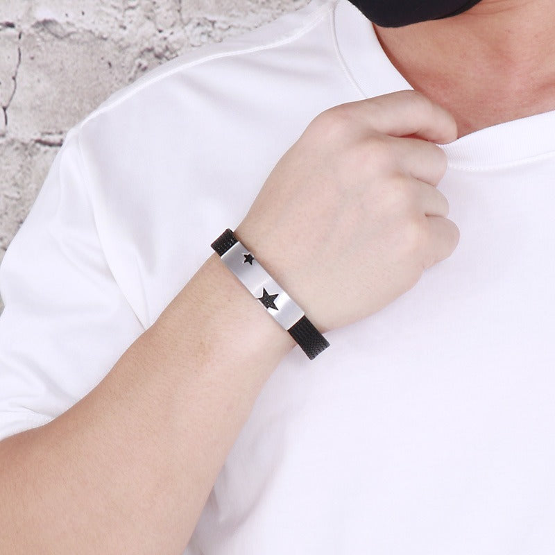 Kemstone Titanium Steel Star Cutout Open Cuff Bracelet for Men KB146896-KLHQ