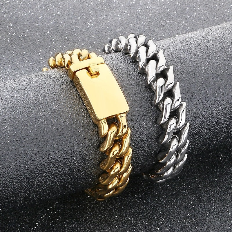 Kemstone Titanium Steel Cuban Chain Bracelet for Men – 15mm Polished KB204380-KJX