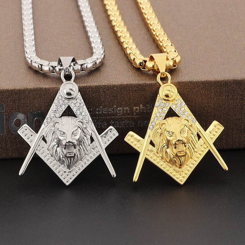 Kemstone Titanium Steel Lion Head Pendant Necklace – Gold-Plated Statement Design for Men KP130478-MZOZ