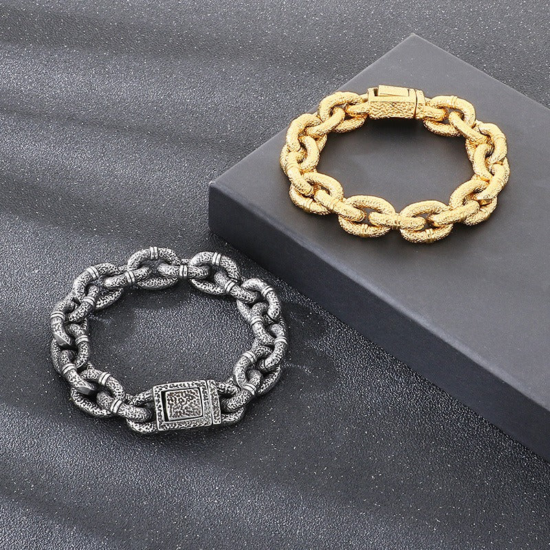 Kemstone Men’s Titanium Steel Chunky Hammered Chain Bracelet KB184821-KJX