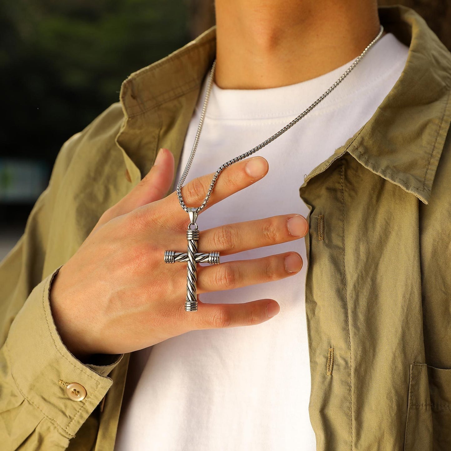 Kemstone Men’s Stainless Steel Rope Cross Pendant Necklace – Silver PN-1979