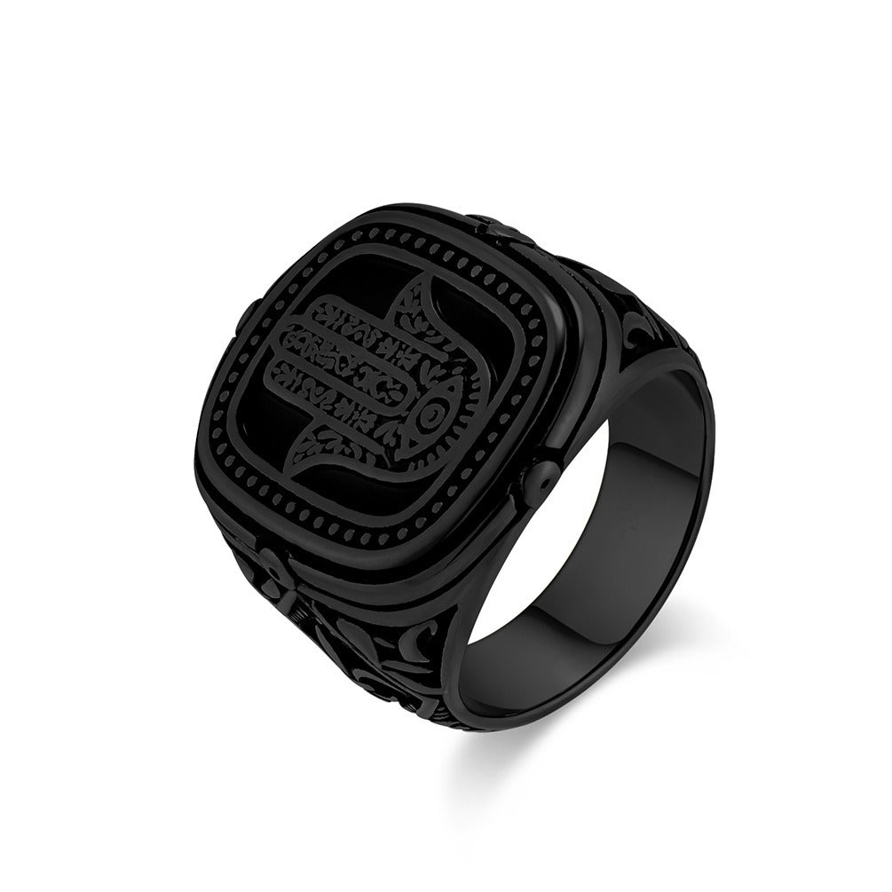 Kemstone Men’s Stainless Steel Hamsa Hand Ring – Vintage Protection Jewelry K-R904