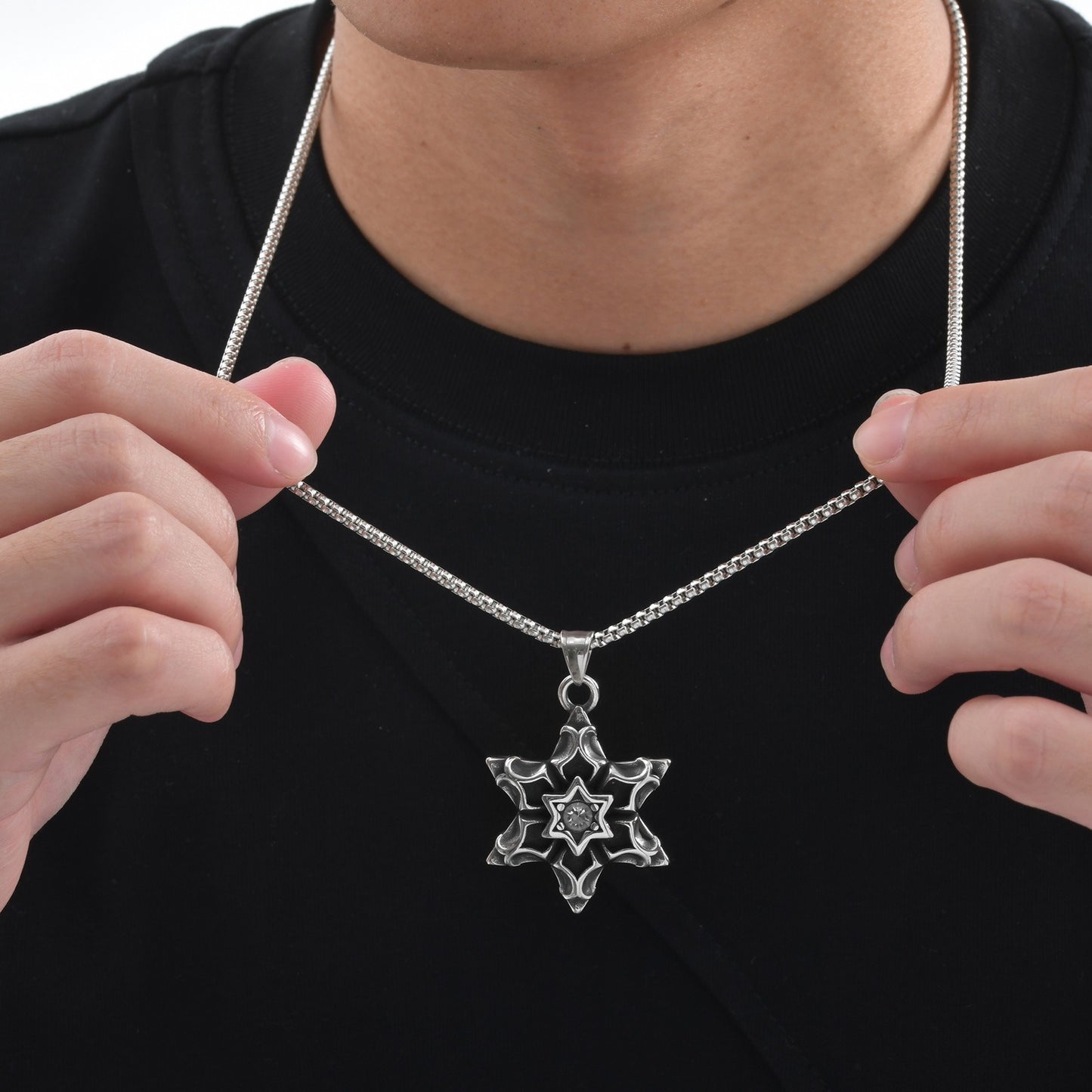 Kemstone Men’s Stainless Steel Hexagram Pendant Necklace – Gothic Biker Star Jewelry PN-2154