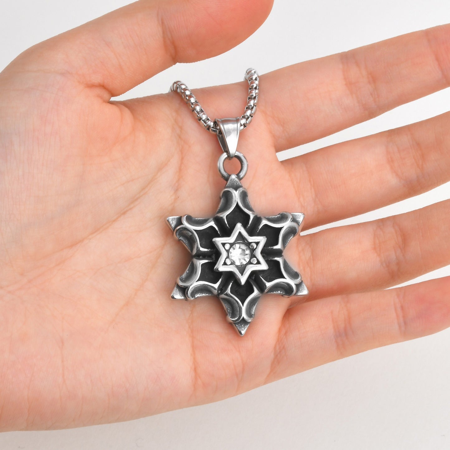 Kemstone Men’s Stainless Steel Hexagram Pendant Necklace – Gothic Biker Star Jewelry PN-2154