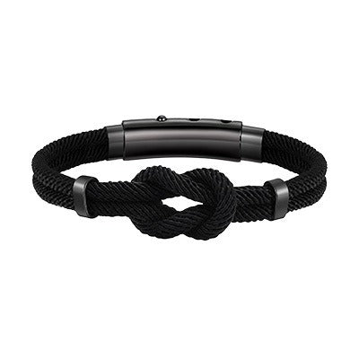 Kemstone Men’s Stainless Steel Infinity Knot Bracelet – Black Milan Cord BL-739