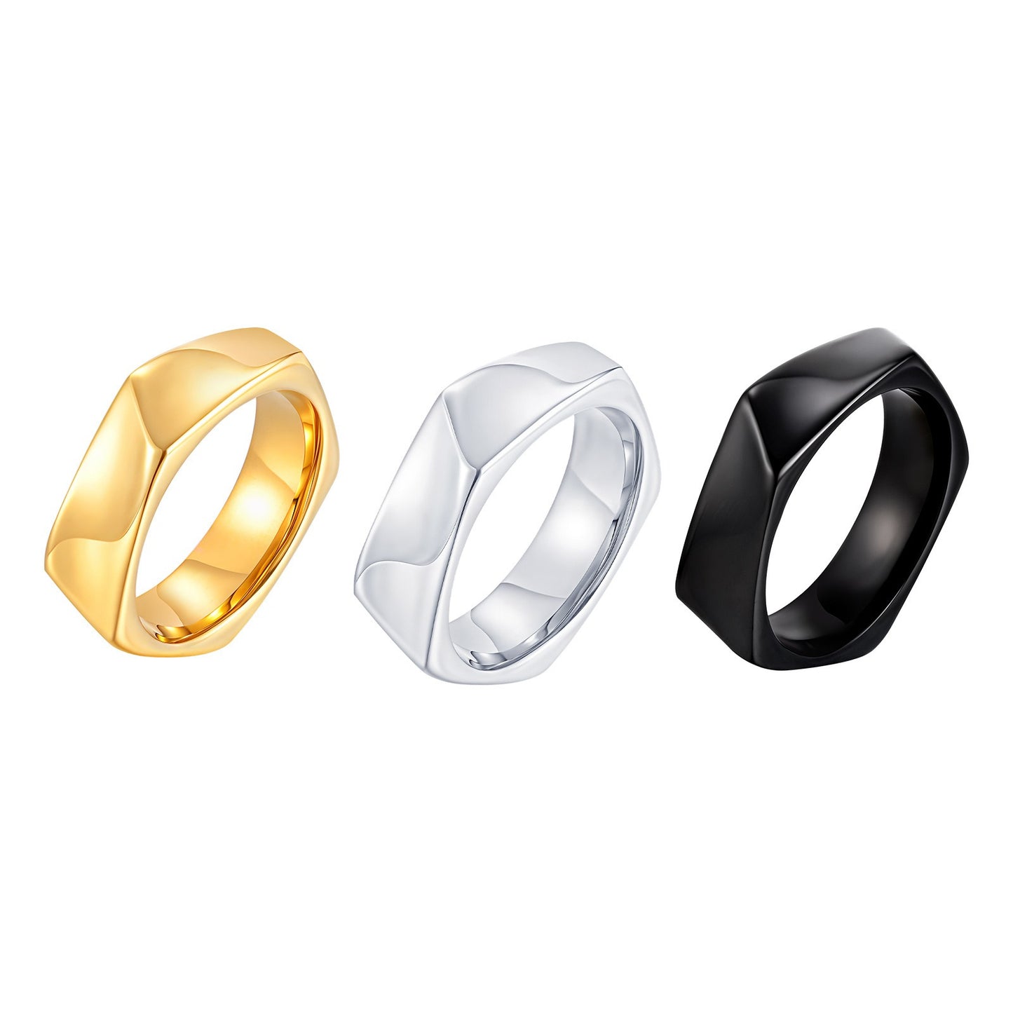 Kemstone Stainless Steel Geometric Ring – Pentagon Minimalist Band for Men RC-915