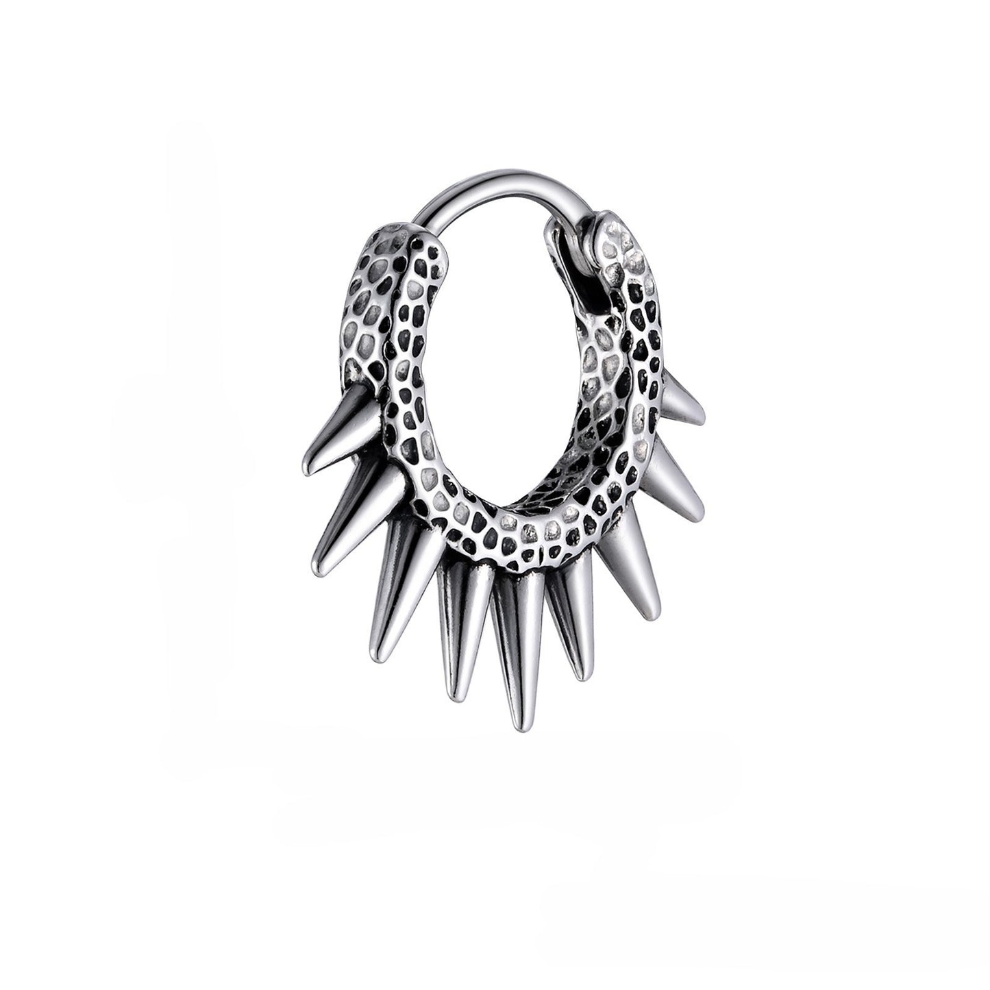 Kemstone Men’s Stainless Steel Spiked Hoop Earring – Silver Punk Gothic Huggie Jewelry EH-820