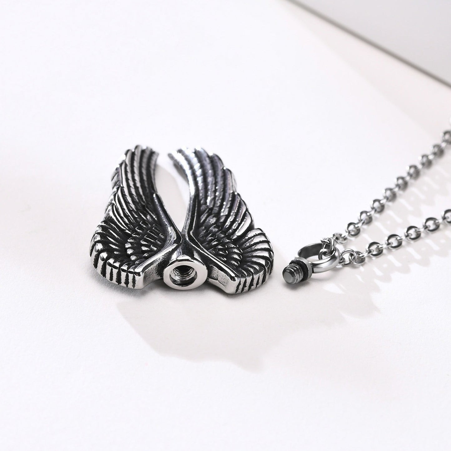 Kemstone Men’s Stainless Steel Angel Wing Keepsake Pendant Necklace PN-1498
