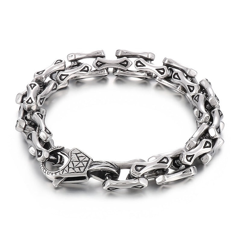 Kemstone Men’s Titanium Steel Bone Chain Bracelet – Vintage Biker Cuban Link Jewelry KB164110-KJX