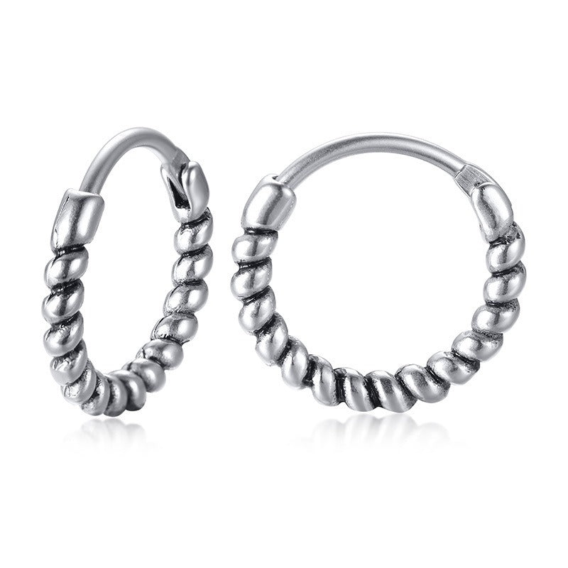 Kemstone Men’s Titanium Steel Hoop Earrings – Braided Rope Huggie Hoops EH-322