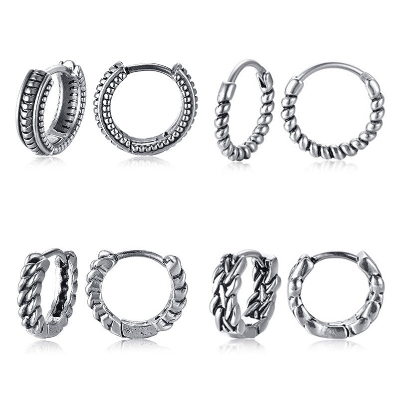 Kemstone Men’s Titanium Steel Hoop Earrings – Braided Rope Huggie Hoops EH-322