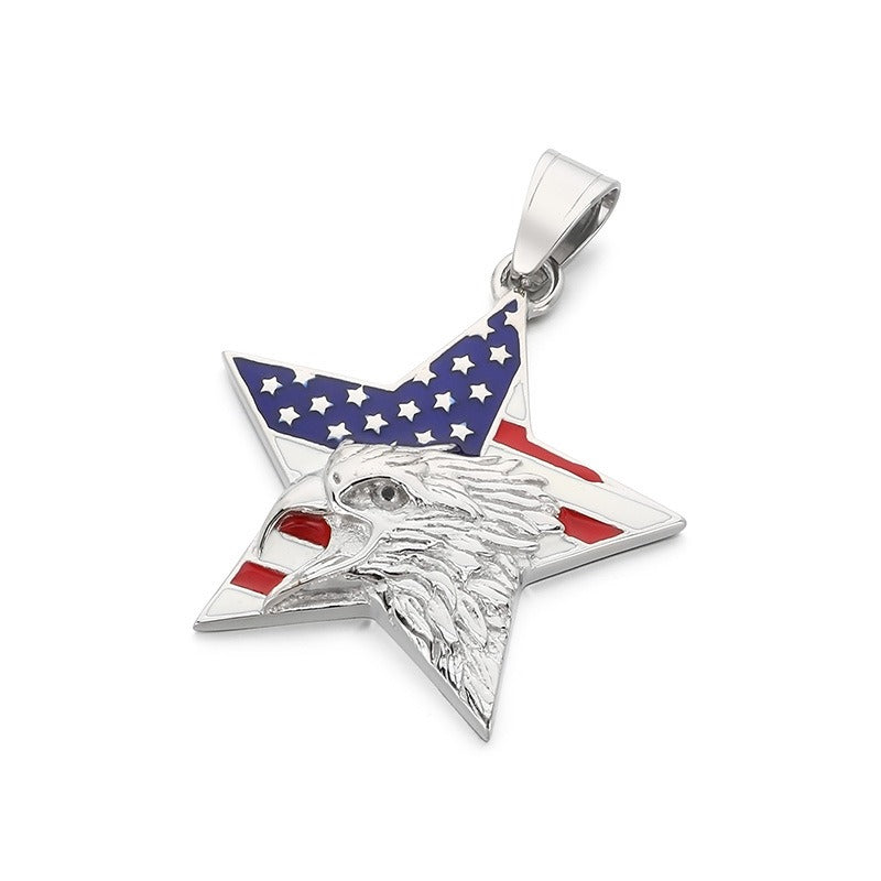 Kemstone Men’s Titanium Steel Eagle Pendant Necklace – Enamel Star/Triangle KP117368