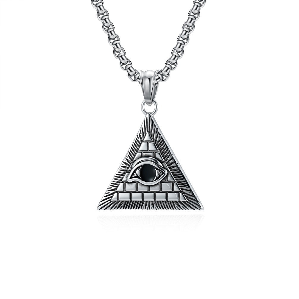 Kemstone Men’s Titanium Steel Pyramid Eye Necklace – Vintage Triangle Pendant K-PT660