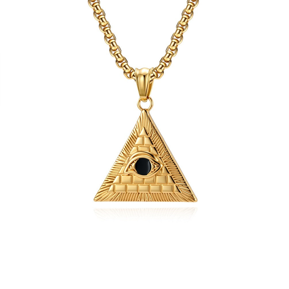 Kemstone Men’s Titanium Steel Pyramid Eye Necklace – Vintage Triangle Pendant K-PT660