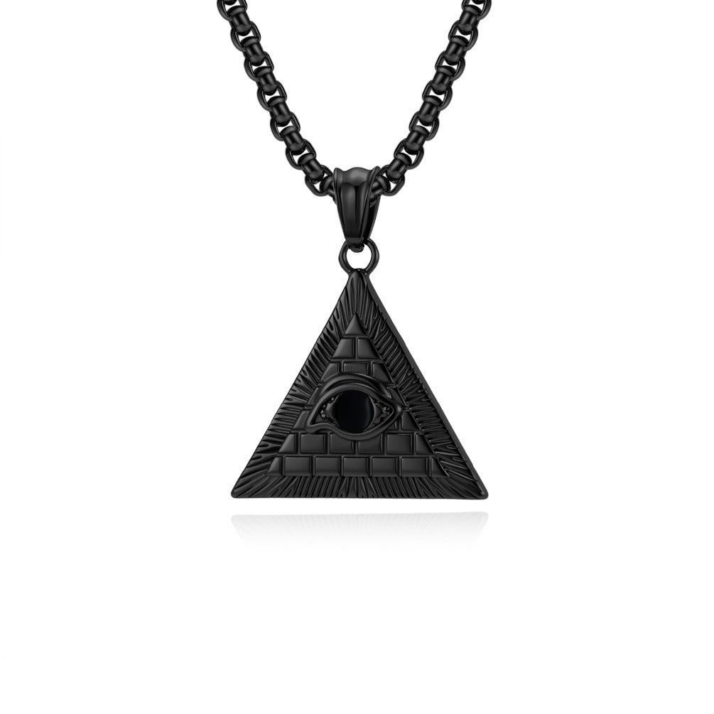 Kemstone Men’s Titanium Steel Pyramid Eye Necklace – Vintage Triangle Pendant K-PT660
