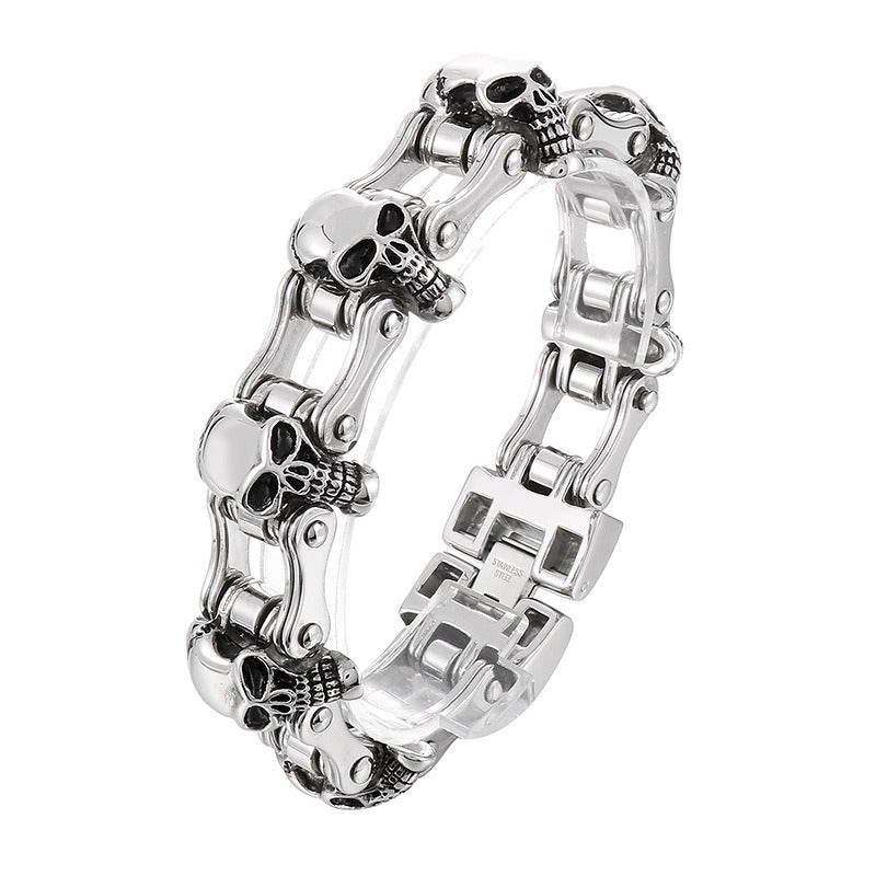 Kemstone Men’s Titanium Steel Skull Chain Bracelet – Gothic Biker Jewelry KB40290