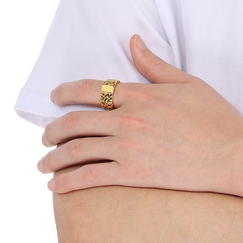 Kemstone Titanium Steel Dragon Bone Chain Ring – Vintage Woven Band for Men KR112510-KJX